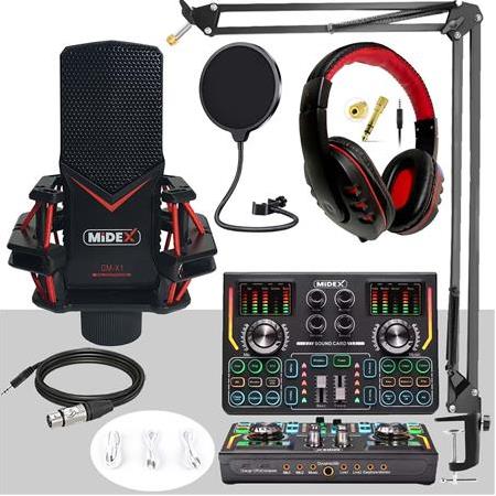 Midex GMX-1 Titanium Set Efektli Ses Kartı Mikrofon Kulaklık Stand Kayıt Canlı Yayın (PC ve Telefon)