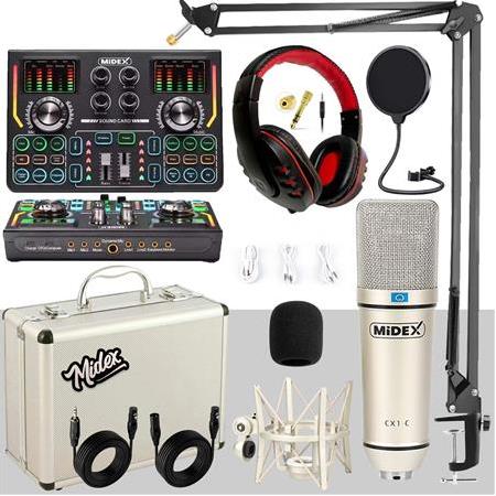 Midex CX1 Titanium Set Efektli Ses Kartı Mikrofon Kulaklık Stand Kayıt Canlı Yayın (PC ve Telefon)