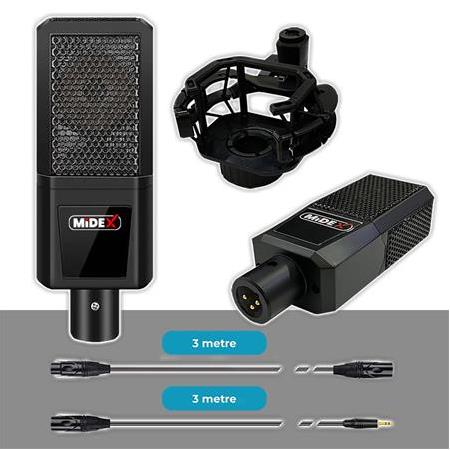 Midex MX-2020 White Power Paket-2 Stüdyo Mikrofon Şarjlı Ses Kartı Kulaklık Stand (Canlı Yayın)