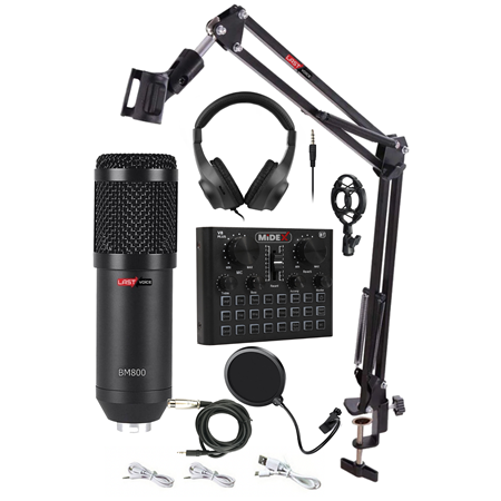 Lastvoice BM800 Live Head Set Efektli Ses Kartı Mikrofon Kulaklık Stand Kayıt Canlı Yayın Seti (PC v