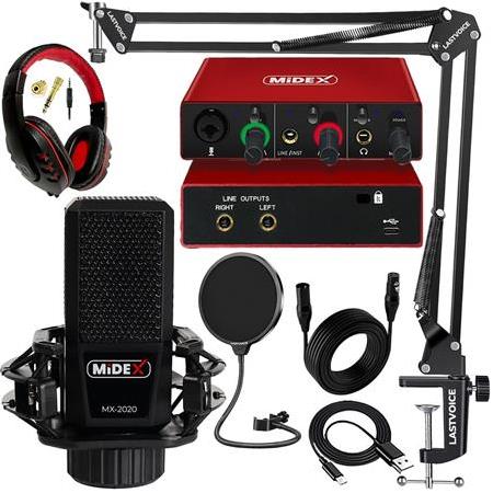 Midex MX-2020 Mikrofon + GLX-500 Ses Kartı + RS-30 Stereo Kulaklık Stüdyo Kayıt Seti