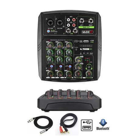 Midex MDX-400 Stüdyo Kayıt İçin 4 Kanal Ses Kartlı +48V Phantomlu Kayıt Mikseri (Bluetooth USB)