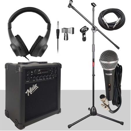 Midex MGA-25BK-PAK Elektro Gitar Amfisi 25 Watt USB Bluetooth ve Şarjlı (Amfi Mikrofon Stand Kulaklı
