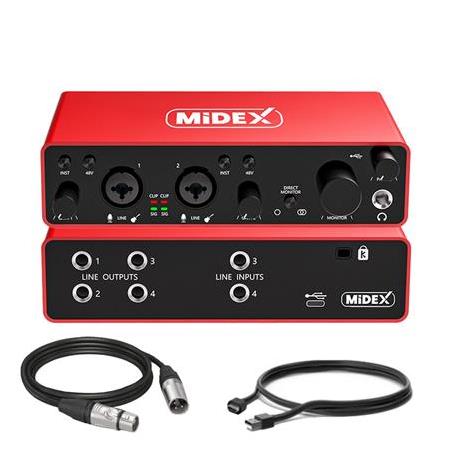 Midex GLX-900 PRO Üst Segment Usb Stüdyo Ses Kartı 4 Giriş 4 Çıkış 24bit/192kHz
