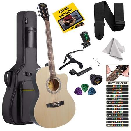 Midex XC-200NT Kesik Kasa Profesyonel Akustik Gitar 4/4 Yetişkin Üst Segment (Gigbag Çanta Tuner Cap
