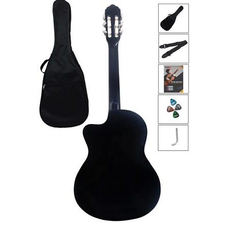 Midex CG-39BK Siyah Klasik Gitar 4/4 Sap Ayarlı Kesik Kasa Set (Çanta Askı Metod Pena)