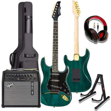 Midex GLC-40GR-50AMP Elektro Gitar Seti 50 WATT Şarjlı BT Amfi Kulaklık ve Full SET