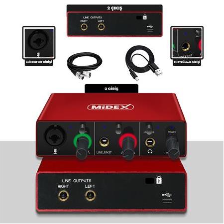 Midex Special Paket-1 Stüdyo Ekipmanları Ses Kartı CX1 Mikrofon Kulaklık