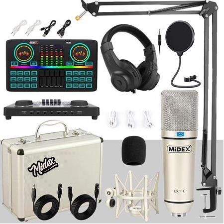 Midex CX1 Effective Set Efektli Ses Kartı Mikrofon Kulaklık Stand Kayıt Canlı Yayın Seti (PC ve Tele