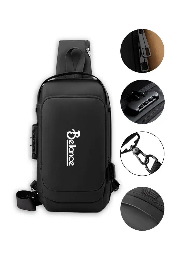 Bellance BLG-50BK Su Geçirmez Şifre Kilidi USB Omuz Göğüs Çantası Bellance BLG-50BK Su Geçirmez Şifre Kilidi USB Omuz Göğüs Çantası