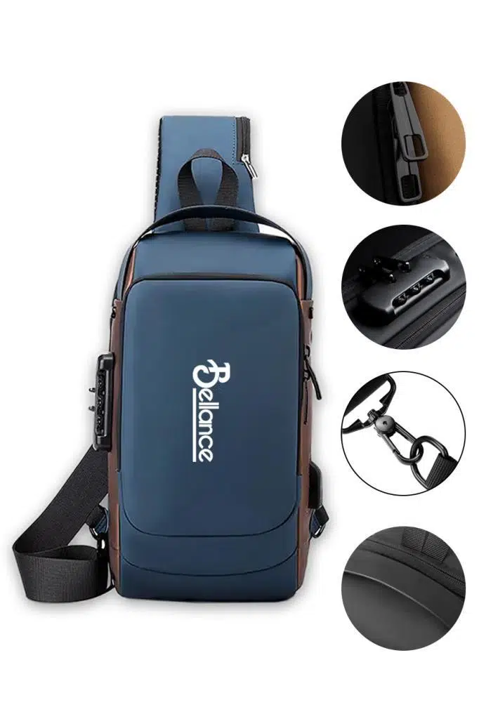 Bellance BLG-50BL Su Geçirmez Şifre Kilidi USB Omuz Göğüs Çantası Bellance BLG-50BL Su Geçirmez Şifre Kilidi USB Omuz Göğüs Çantası