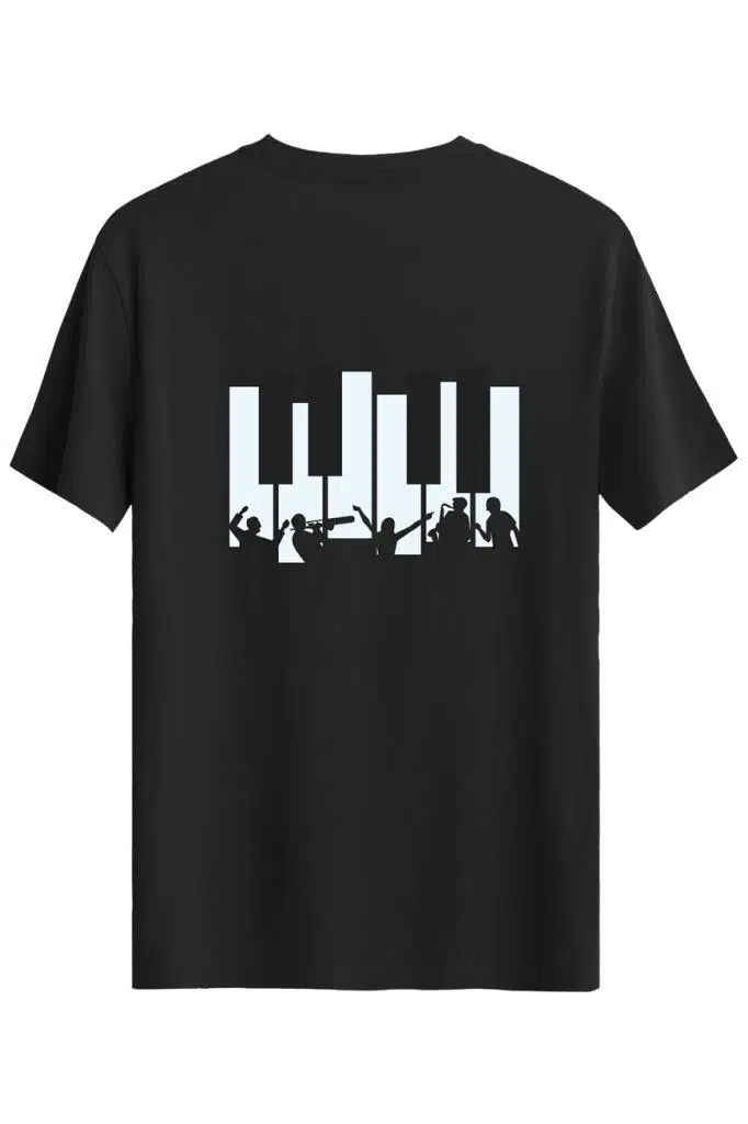 Bellance Piyano Baskılı Slim Fit Tişört Bisiklet Yaka T-Shirt