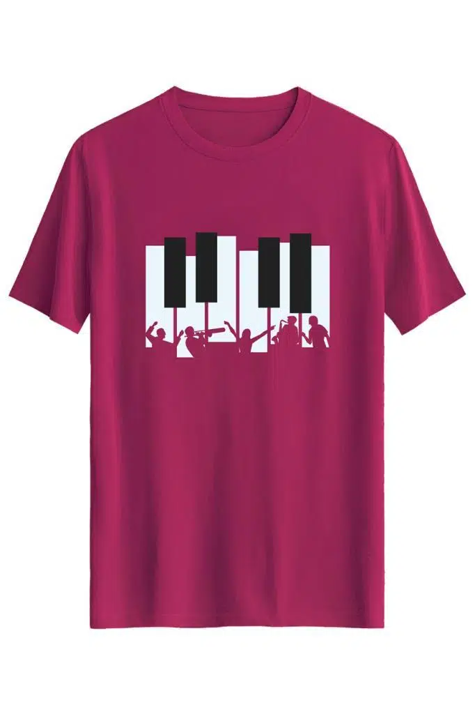 Bellance Piyano Baskılı Slim Fit Tişört Bisiklet Yaka T-Shirt