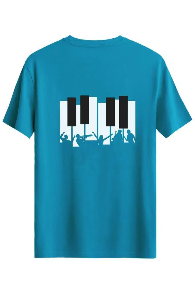 Bellance Piyano Baskılı Slim Fit Tişört Bisiklet Yaka T-Shirt