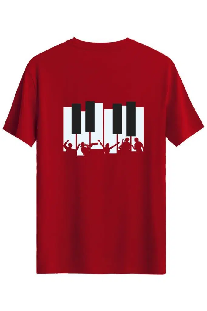 Bellance Piyano Baskılı Slim Fit Tişört Bisiklet Yaka T-Shirt