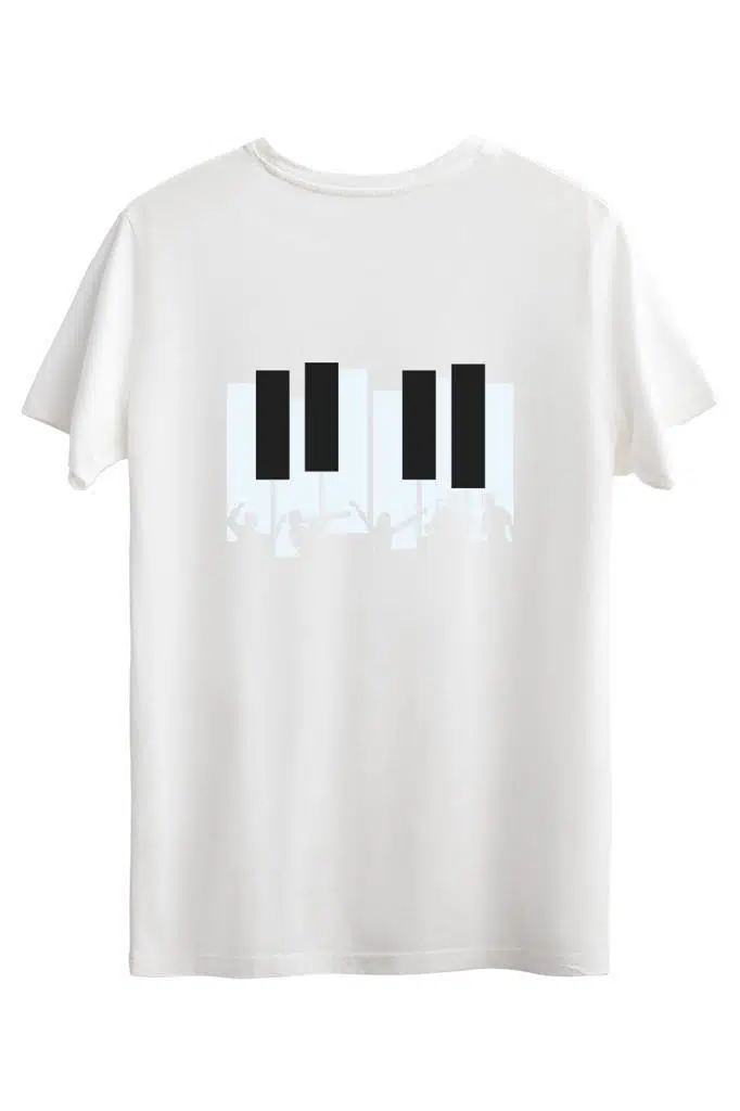 Bellance Piyano Baskılı Slim Fit Tişört Bisiklet Yaka T-Shirt