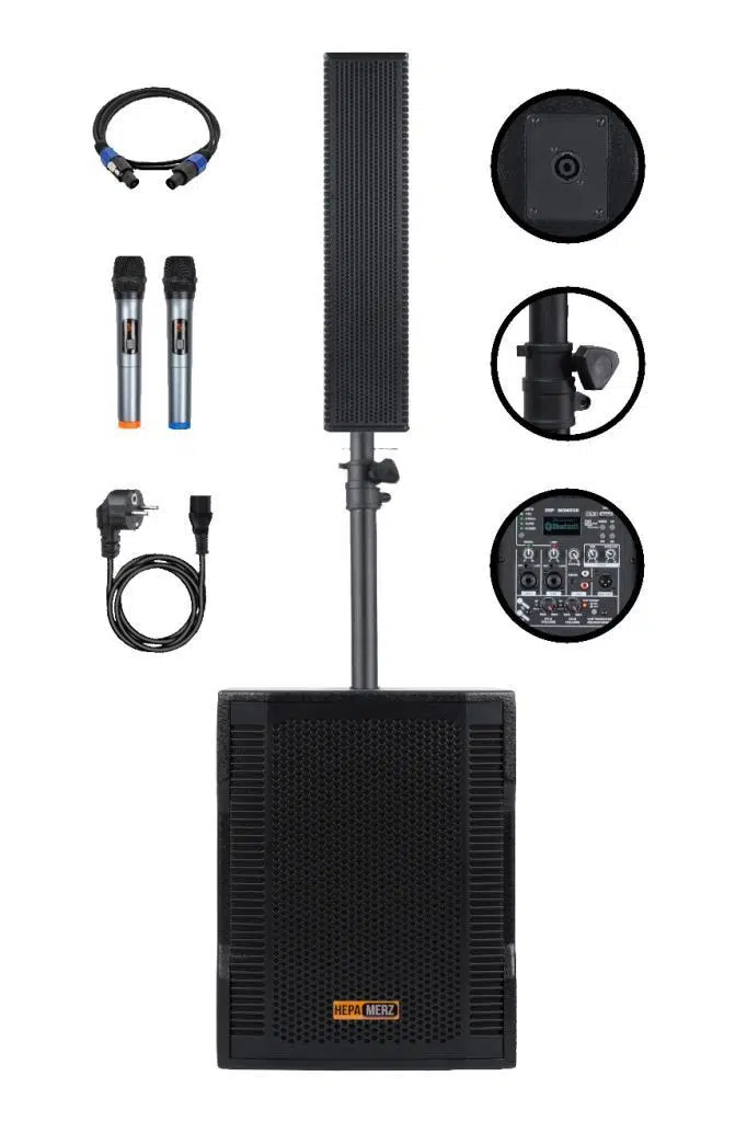 Hepa Merz Handfest Line Array Mikrofonlu Ses Sistemi Aktif Subwoofer + Line Hoparlör 2000W