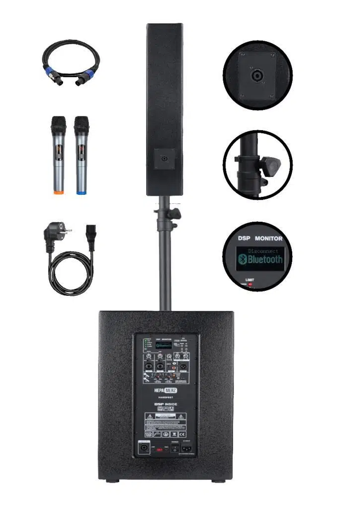 Hepa Merz Handfest Line Array Mikrofonlu Ses Sistemi Aktif Subwoofer + Line Hoparlör 2000W