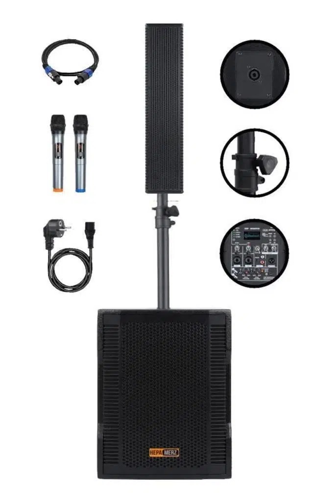 Hepa Merz Handfest Line Array Mikrofonlu Ses Sistemi Aktif Subwoofer + Line Hoparlör 2000W