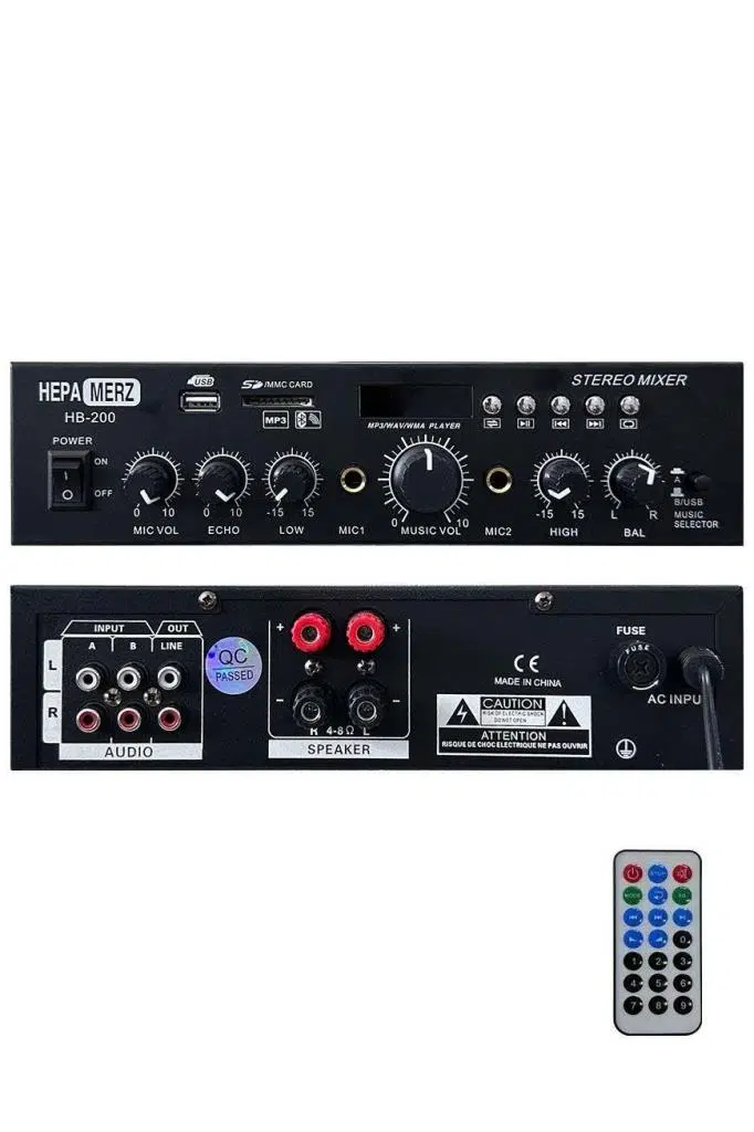 Hepa Merz HB-200 Stereo Mixer Amfi 4-8 Ohm 2 Çıkışlı 2x100W Anfi Bluetooth Usb Hepa Merz HB-200 Stereo Mixer Amfi 4-8 Ohm 2 Çıkışlı 2x100W Anfi Bluetooth Usb