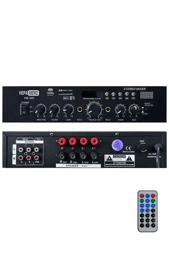 Hepa Merz HB-300 Stereo Mixer Amfi 4-8 Ohm 2 Çıkışlı 2x150W Anfi Bluetooth Usb Hepa Merz HB-300 Stereo Mixer Amfi 4-8 Ohm 2 Çıkışlı 2x150W Anfi Bluetooth Usb