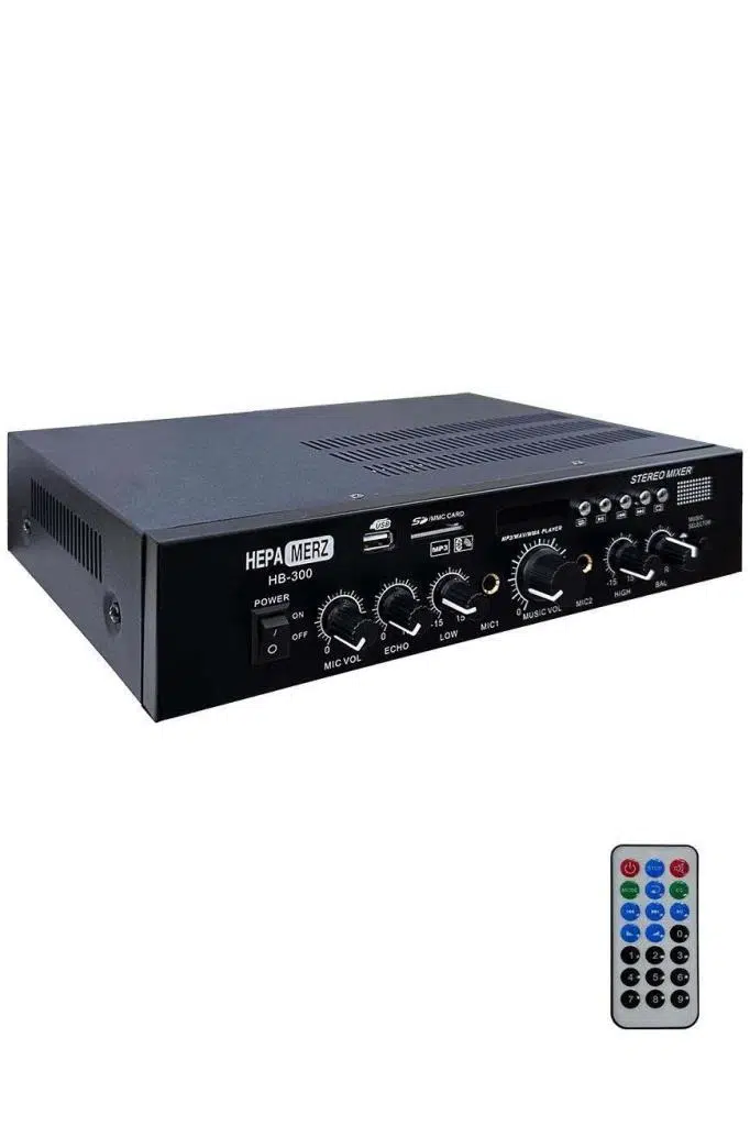 Hepa Merz HB-300 Stereo Mixer Amfi 4-8 Ohm 2 Çıkışlı 2x150W Anfi Bluetooth Usb Hepa Merz HB-300 Stereo Mixer Amfi 4-8 Ohm 2 Çıkışlı 2x150W Anfi Bluetooth Usb