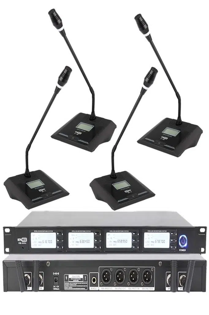 Hepa Merz HM-444M Dijital UHF 4'lü Kablosuz Masa Mikrofonu Telsiz Kürsü Mikrofonu 4 MASA