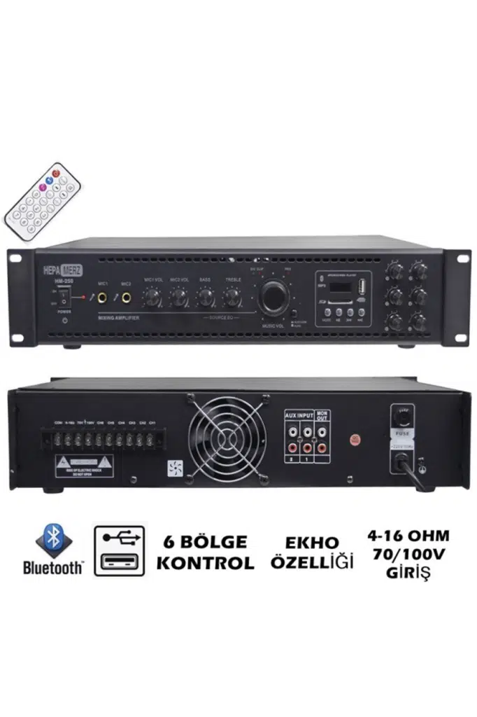 Hepa Merz HM250 - 6 Bölgeli Anfi 250 Watt 6 Zone Mikser Amfi Usb Bluetooth