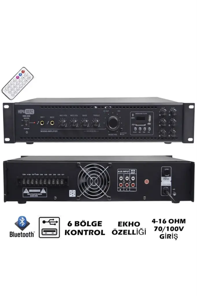 Hepa Merz HM250 - 6 Bölgeli Anfi 250 Watt 6 Zone Mikser Amfi Usb Bluetooth