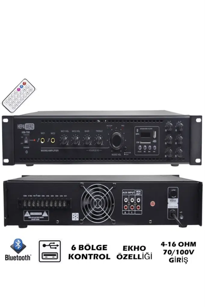 Hepa Merz HM750 - 6 Bölgeli Anfi 750 Watt 6 Zone Mikser Amfi Usb Bluetooth Hepa Merz HM750 - 6 Bölgeli Anfi 750 Watt 6 Zone Mikser Amfi Usb Bluetooth