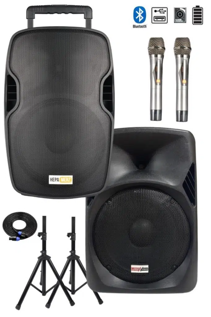 Hepa Merz HS-1600EE-PAK Şarjlı Taşınabilir Portatif Ses Sistemi Aktif + Pasif (1600 Watt + 800 Watt) Hepa Merz HS-1600EE-PAK Şarjlı Taşınabilir Portatif Ses Sistemi Aktif + Pasif (1600 Watt + 800 Watt)