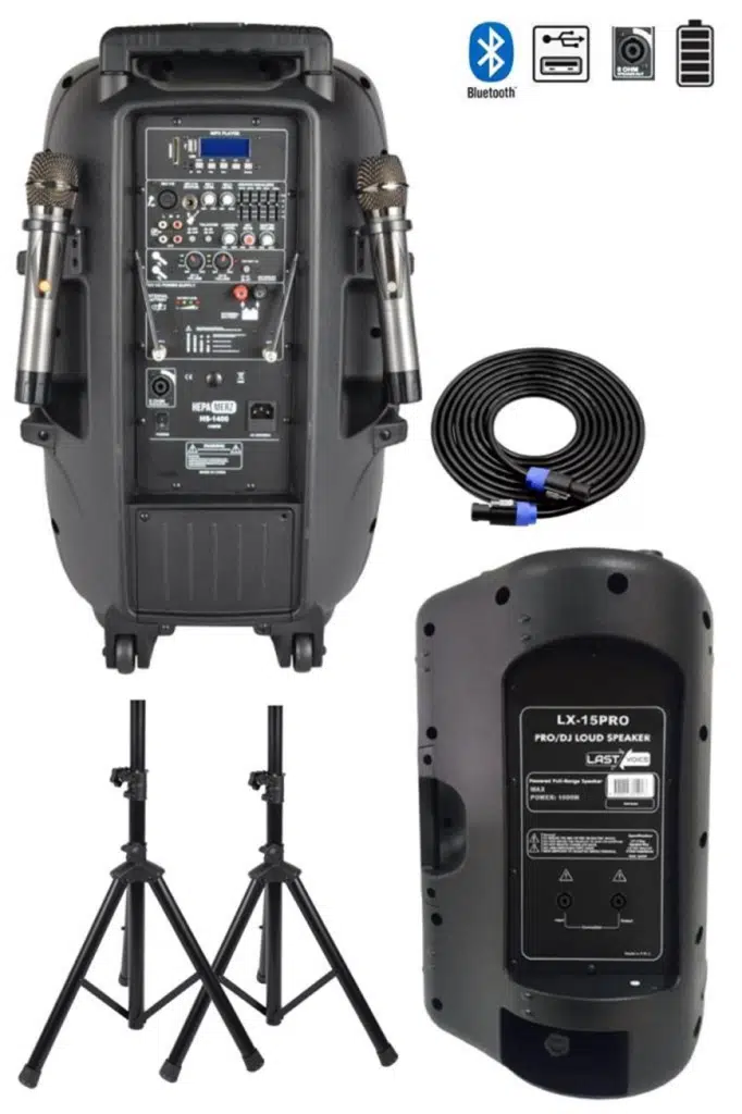 Hepa Merz HS-1600EE-PAK Şarjlı Taşınabilir Portatif Ses Sistemi Aktif + Pasif (1600 Watt + 800 Watt) Hepa Merz HS-1600EE-PAK Şarjlı Taşınabilir Portatif Ses Sistemi Aktif + Pasif (1600 Watt + 800 Watt)