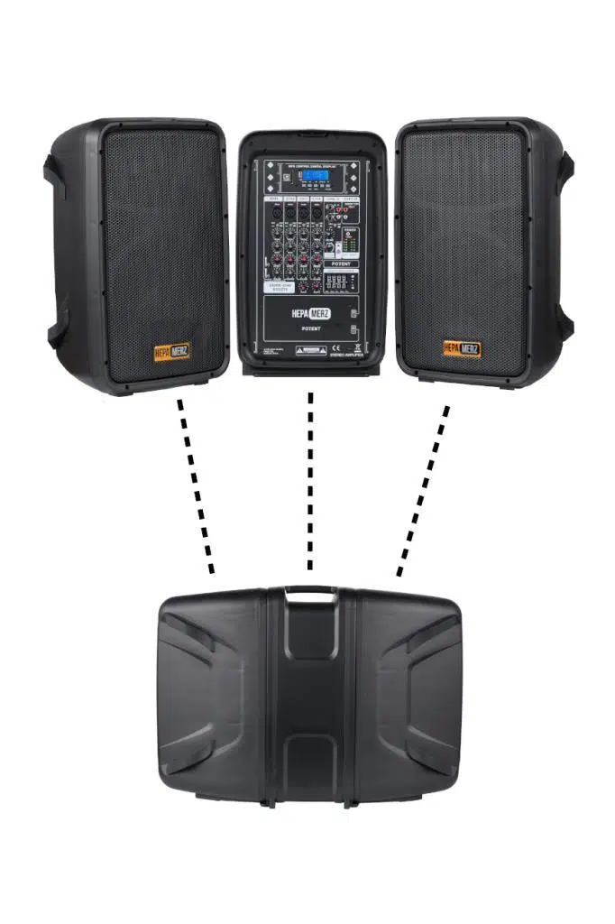 Hepa Merz Potent Kompakt Portatif Ses Sistemi Mixer Çift Hoparlör ve Çift Mikrofon 1000W