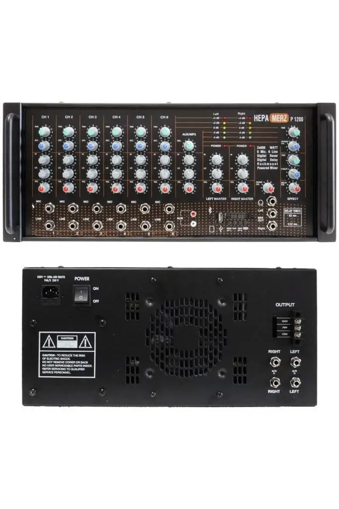 Hepa Merz Powerful P1200 Profesyonel Stereo Küp Power Mixer Anfi 2x600W Ekho Reverb 100V/8 Ohm Usb Bluetooth