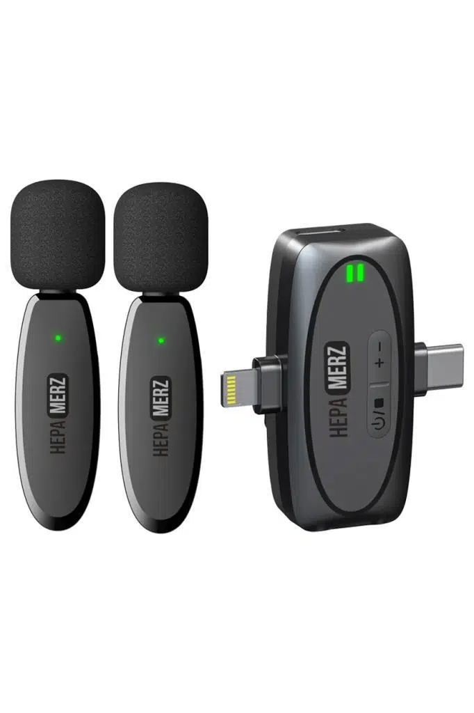 Hepa Merz R-36 Yüksek Kaliteli İkili Kablosuz Yaka Mikrofonu (Lightning ve Type-c) Hepa Merz R-36 Yüksek Kaliteli İkili Kablosuz Yaka Mikrofonu (Lightning ve Type-c)