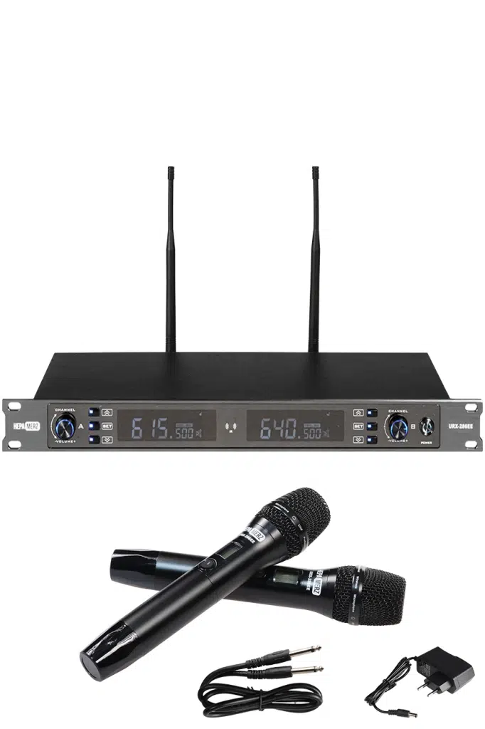 Hepa Merz URX-286EE Üst Kalite 2'li EL Tipi UHF Telsiz Kablosuz Mikrofon Seti 2x100 Kanal