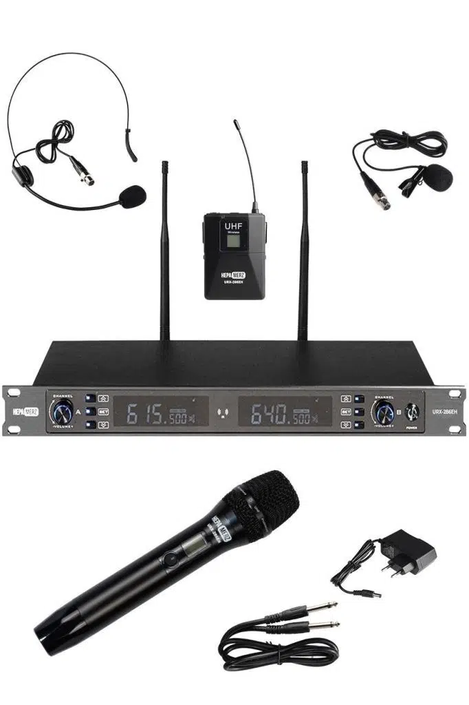 Hepa Merz URX-286EH Üst Kalite 2'li EL ve Yaka UHF Telsiz Kablosuz Mikrofon Seti 2x100 Kanal