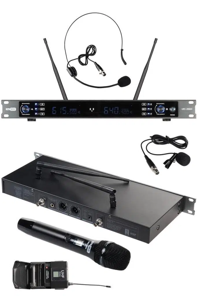 Hepa Merz URX-286EH Üst Kalite 2'li EL ve Yaka UHF Telsiz Kablosuz Mikrofon Seti 2x100 Kanal