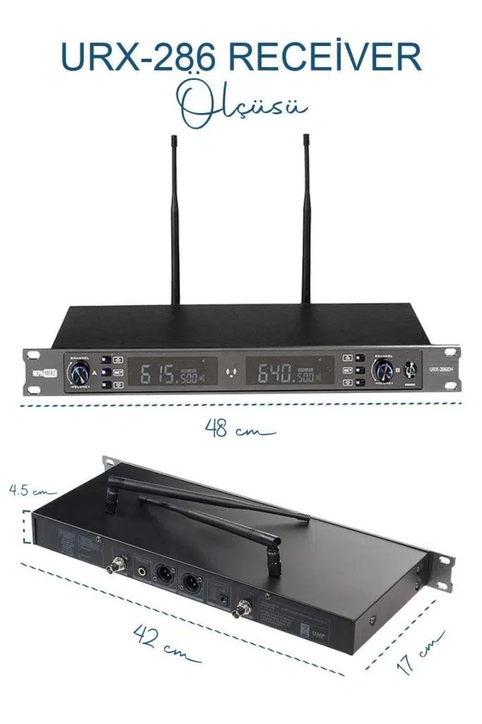 Hepa Merz URX-286EH Üst Kalite 2'li EL ve Yaka UHF Telsiz Kablosuz Mikrofon Seti 2x100 Kanal