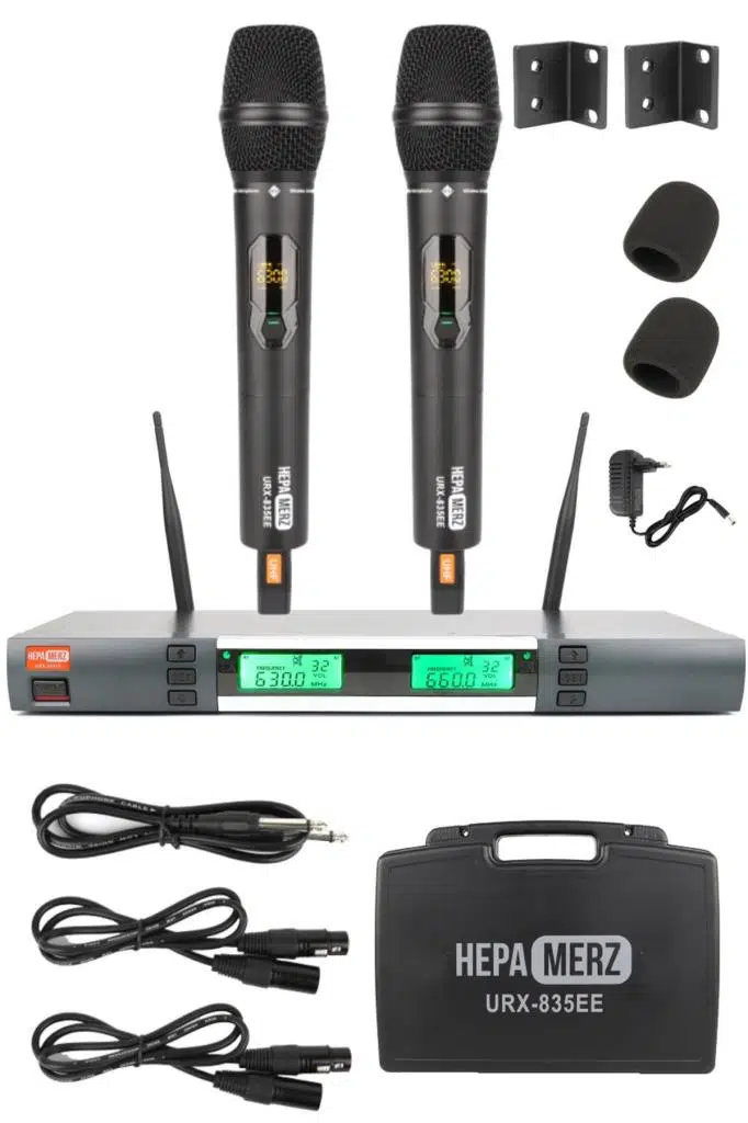 Hepa Merz URX-835EE UHF Üst Kalite Çiftli EL Telsiz Kablosuz Mikrofon Seti Hepa Merz URX-835EE UHF Üst Kalite Çiftli EL Telsiz Kablosuz Mikrofon Seti