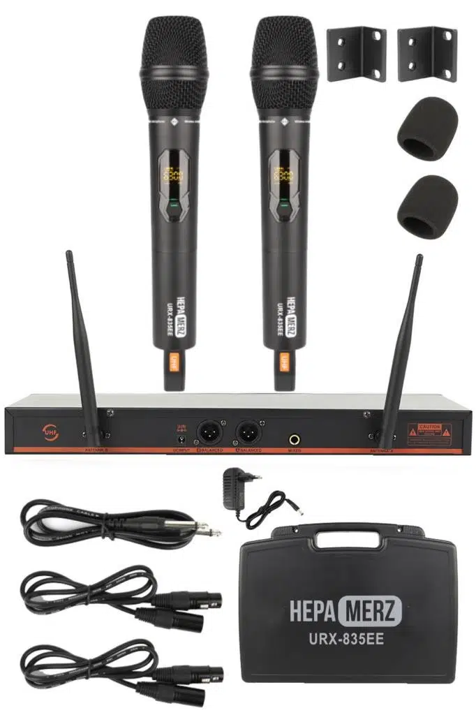 Hepa Merz URX-835EE UHF Üst Kalite Çiftli EL Telsiz Kablosuz Mikrofon Seti Hepa Merz URX-835EE UHF Üst Kalite Çiftli EL Telsiz Kablosuz Mikrofon Seti