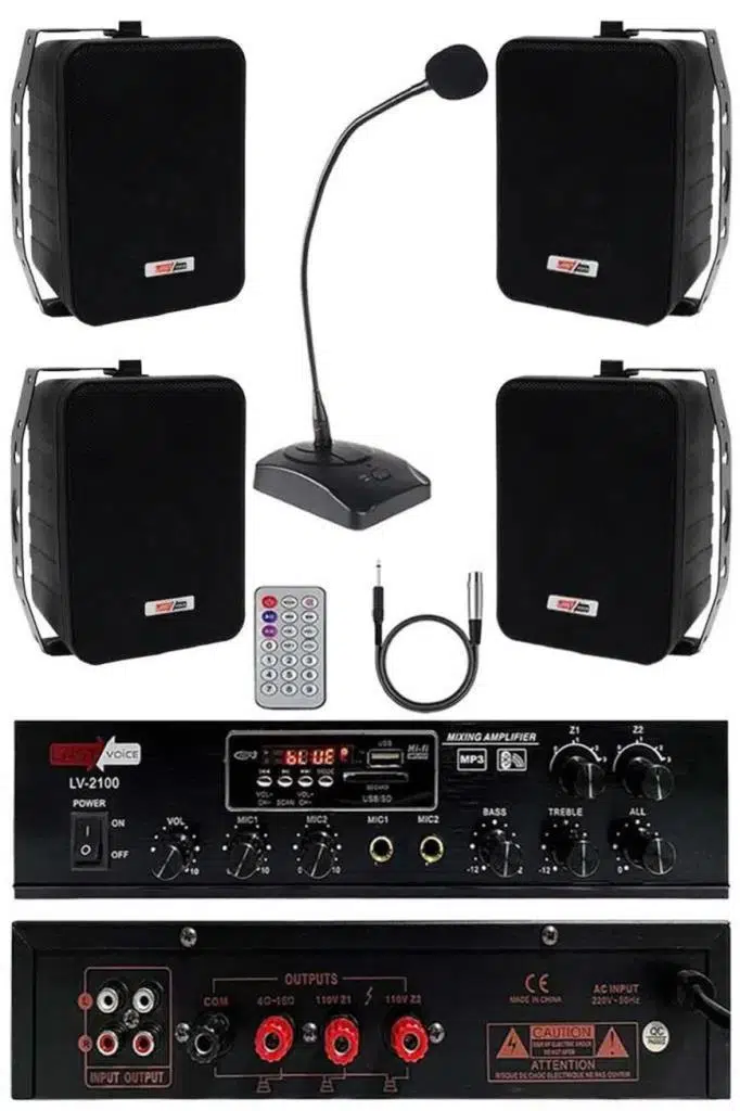 Lastvoice Black Large Paket-3 Hoparlör ve Anfi Anons Ses Sistemi Seti