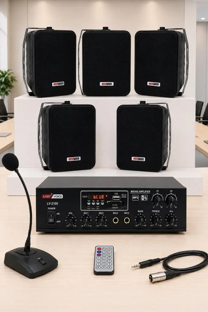 Lastvoice Black Large Paket-4 Hoparlör ve Anfi Anons Ses Sistemi Seti