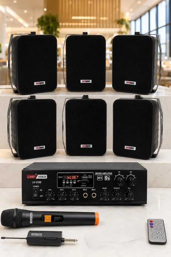 Lastvoice Black Large Plus Paket-5 Hoparlör ve Anfi Anons Ses Sistemi Seti Lastvoice Black Large Plus Paket-5 Hoparlör ve Anfi Anons Ses Sistemi Seti