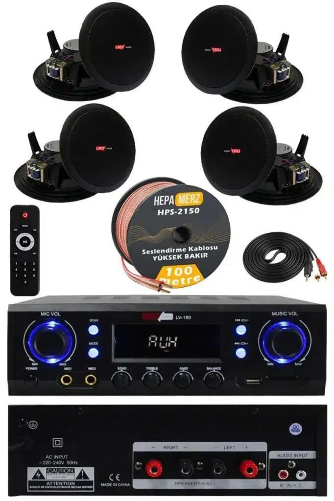 Lastvoice Black Stately Pack-4 Tavan Hoparlörü ve Anfi Ses Sistemi Seti Lastvoice Black Stately Pack-4 Tavan Hoparlörü ve Anfi Ses Sistemi Seti