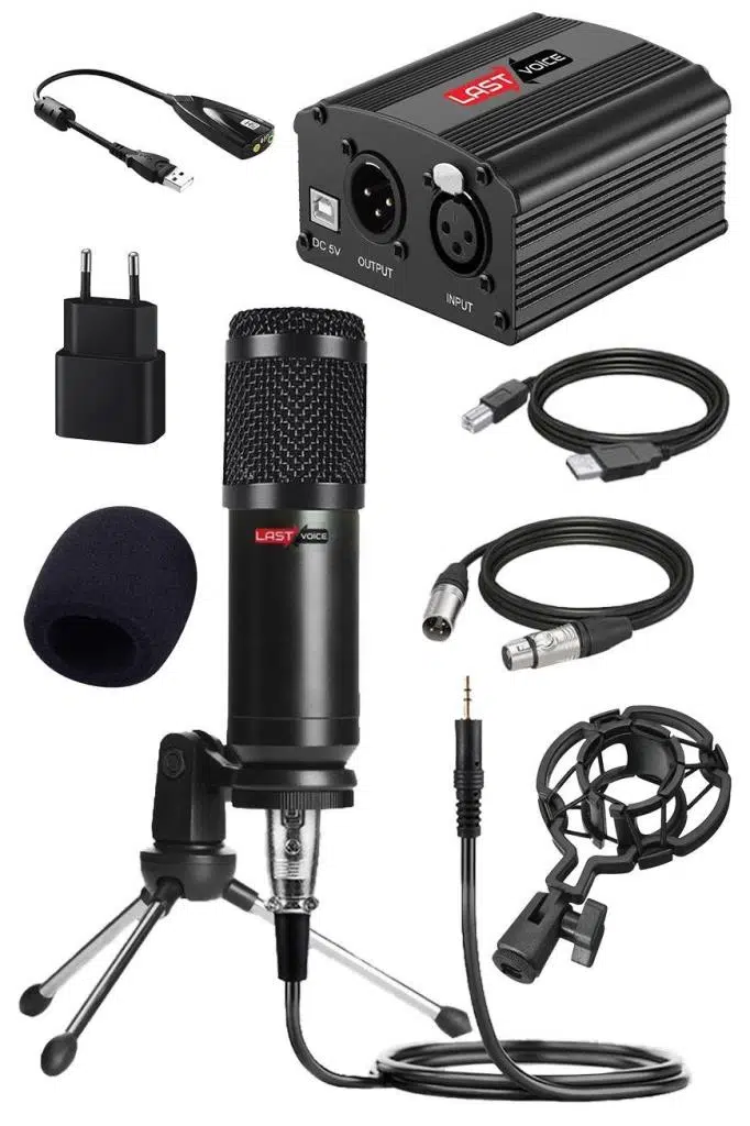 Lastvoice BM800 Full Black Mikrofon + Phantom Power + Mini Tripod + 7.1 Lastvoice BM800 Full Black Mikrofon + Phantom Power + Mini Tripod + 7.1