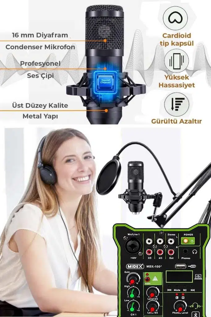 Lastvoice BM800 Functional Paket-1 Stüdyo Mikrofon Ses Kartlı Mikser Kulaklık Stand Lastvoice BM800 Functional Paket-1 Stüdyo Mikrofon Ses Kartlı Mikser Kulaklık Stand