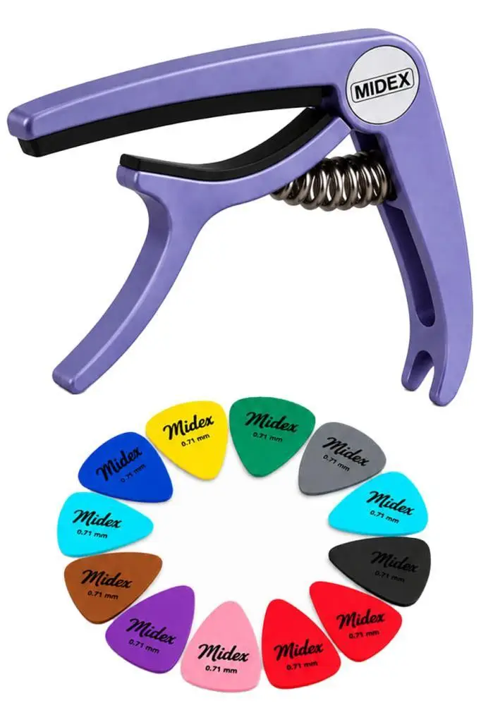 Lastvoice GDS-666BK Siyah Gitar Duvar Askısı Mor Kapo (Capo) ve 12'li Pena Seti