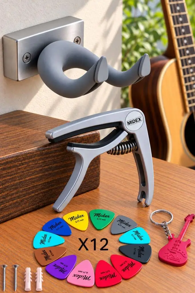 Lastvoice GDS-666GRY Gri Gitar Duvar Askısı Kapo (Capo) ve 12'li Pena Seti