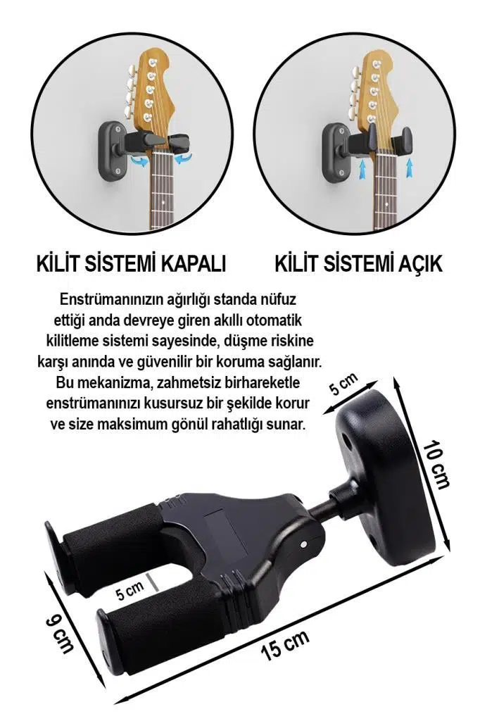 Lastvoice GPR-654 Yüksek Kalite Otomatik Kilitli Gitar Duvar Askısı Standı Aparatı